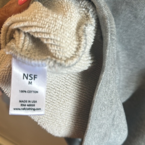 NSF French Terry Sweater Size Medium Gray Funnel Neck Half Button Front - Picture 7 of 13